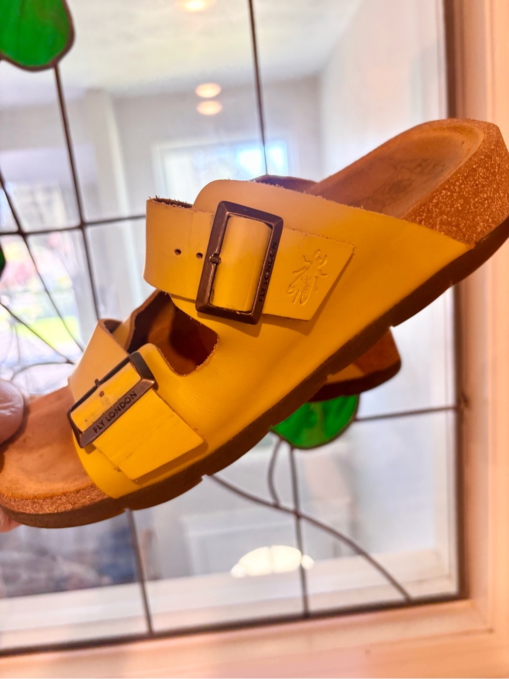 Yellow Two-Buckle Cork Sandals - Picture 5 of 6